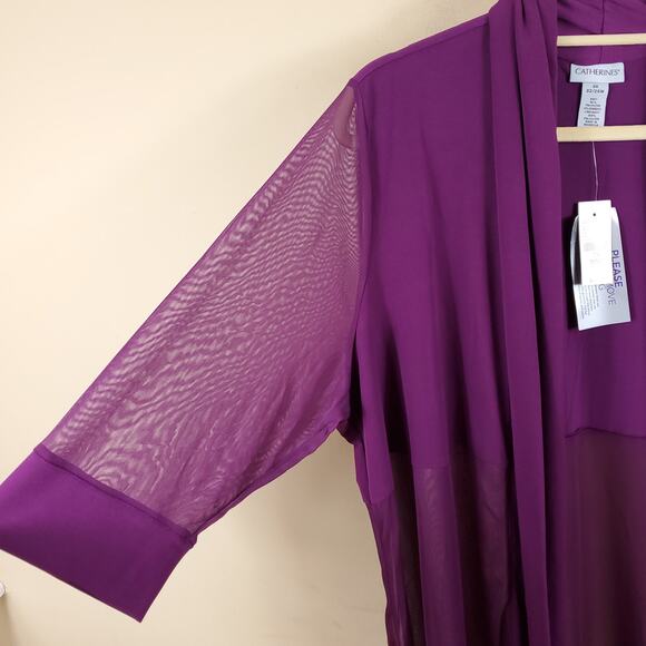 Catherines Mesh Inset Long Length Open Front Cardigan in Purple Size 2X - Picture 6 of 10